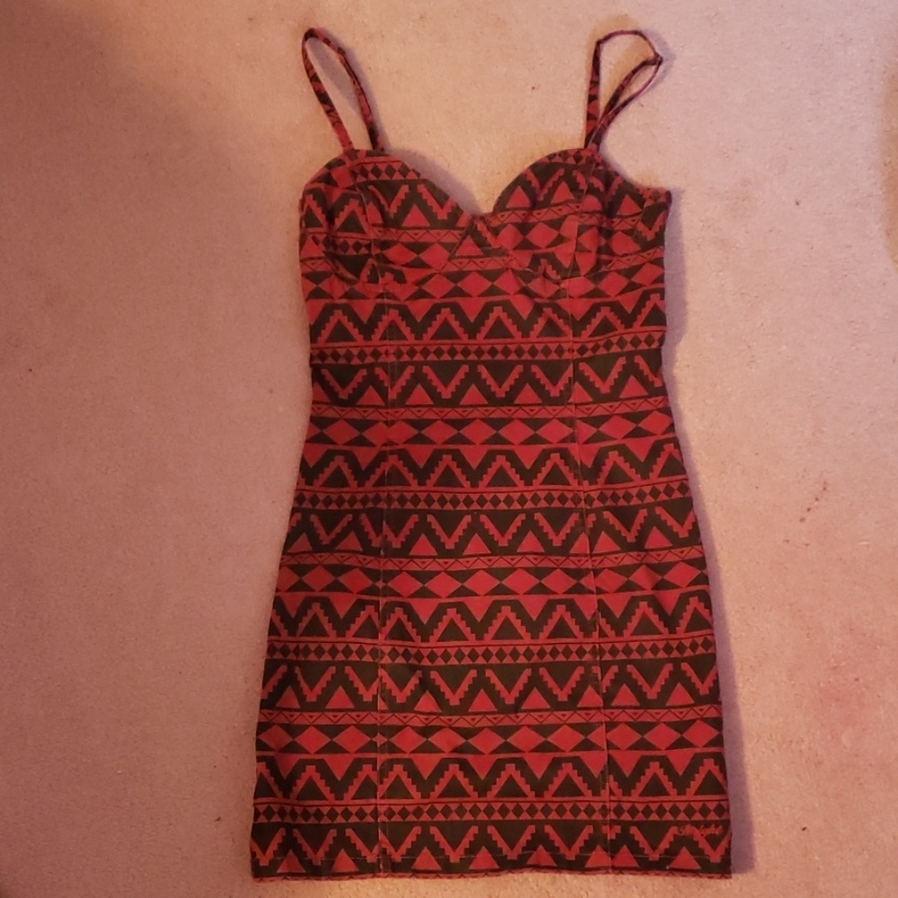 aztec print red and black dress